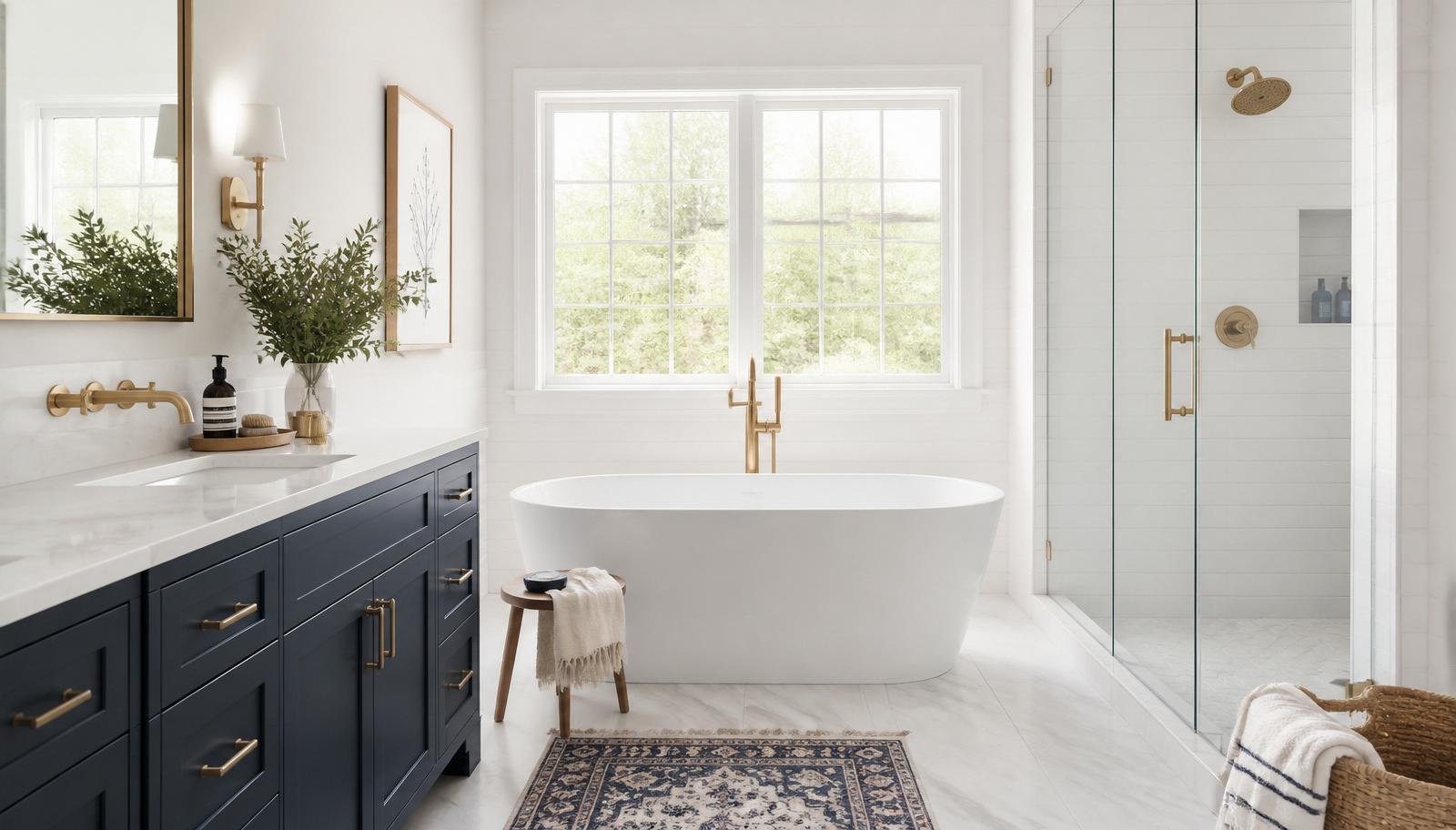 Clean modern bathroom with freestanding tub