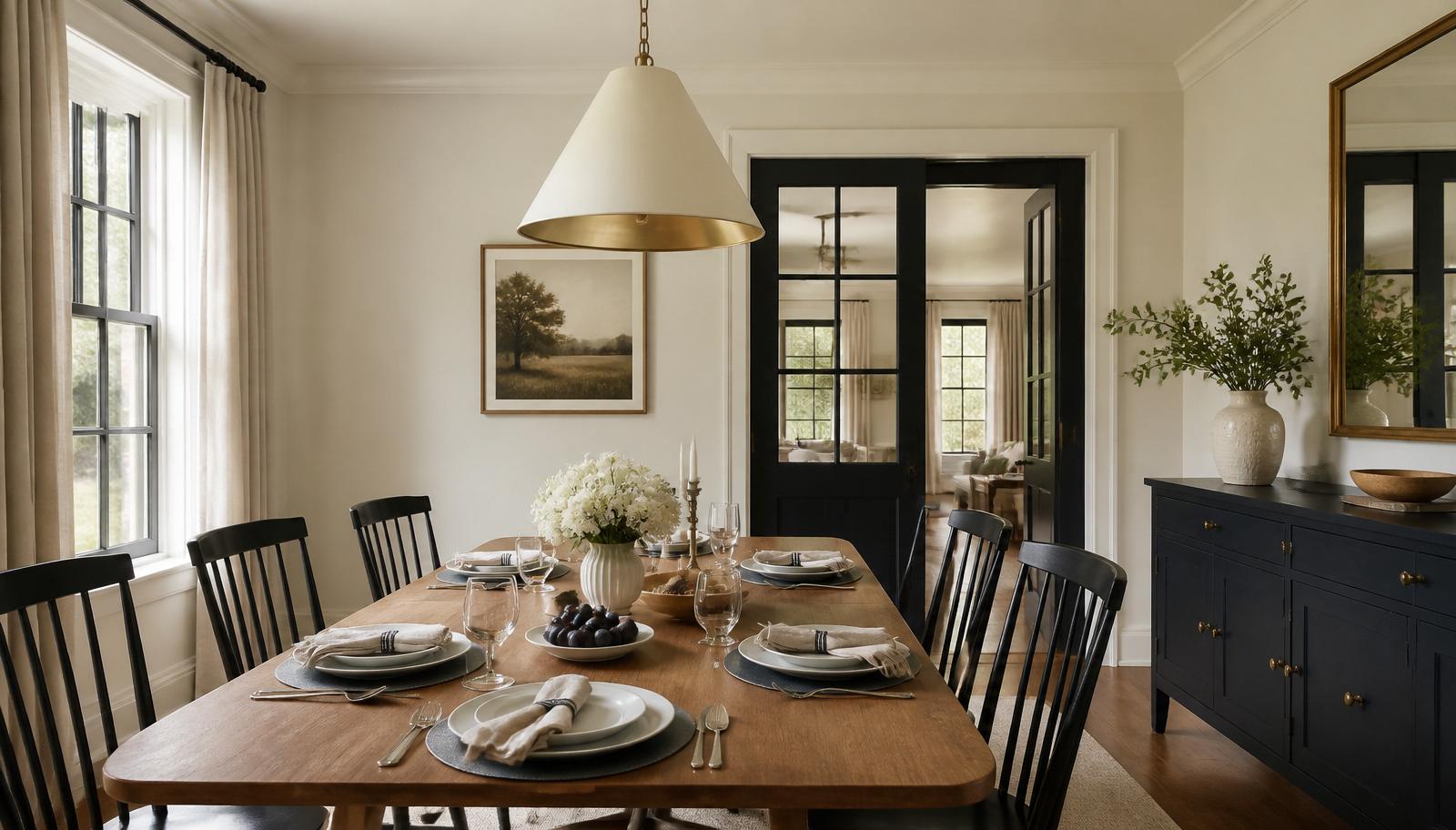 Elegant dining room with wooden table