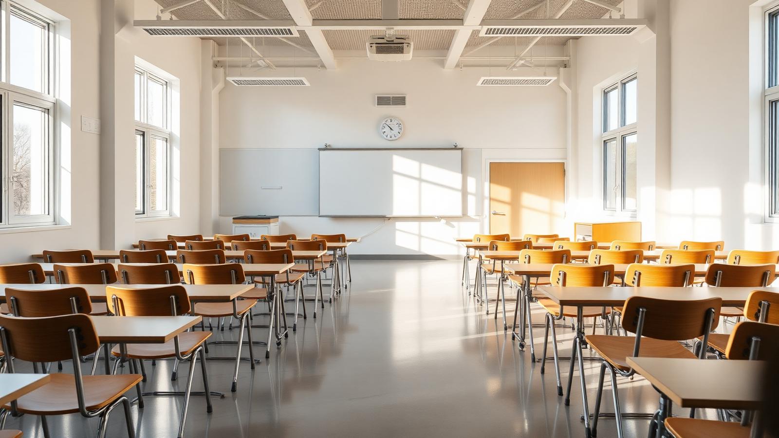 Bright empty modern school classroom